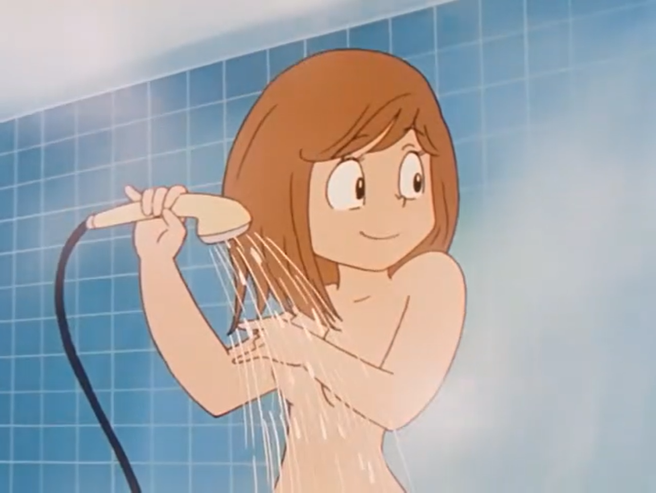 Fig. 16. The titular character appears nude in the shower in an episode of the anime adaptation of Miss Machiko. Untitled. [n.d.]. Fandom, accessed May 18, 2021. https://machiko.fandom.com/wiki/Machiko_Mai.